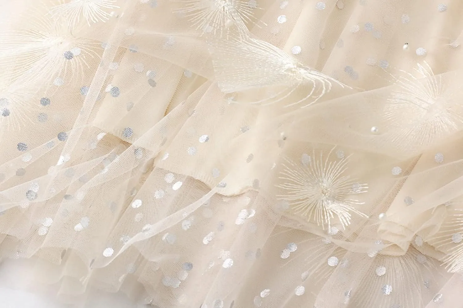 Women's Embroidery Tutu Tulle Skirt, Elastic Waist Layered Skirt Floral Print Mesh Pleated Skirt