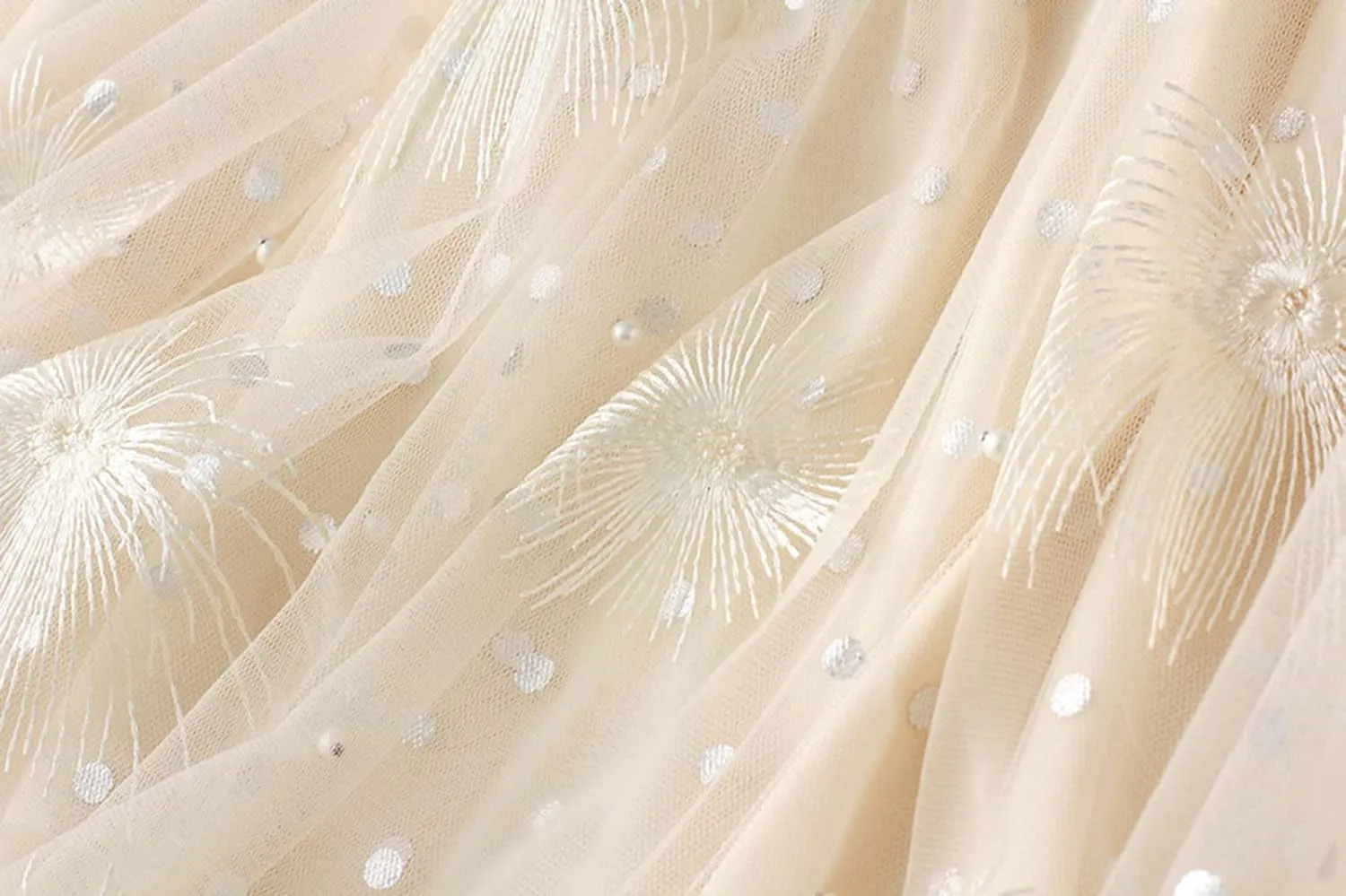 Women's Embroidery Tutu Tulle Skirt, Elastic Waist Layered Skirt Floral Print Mesh Pleated Skirt