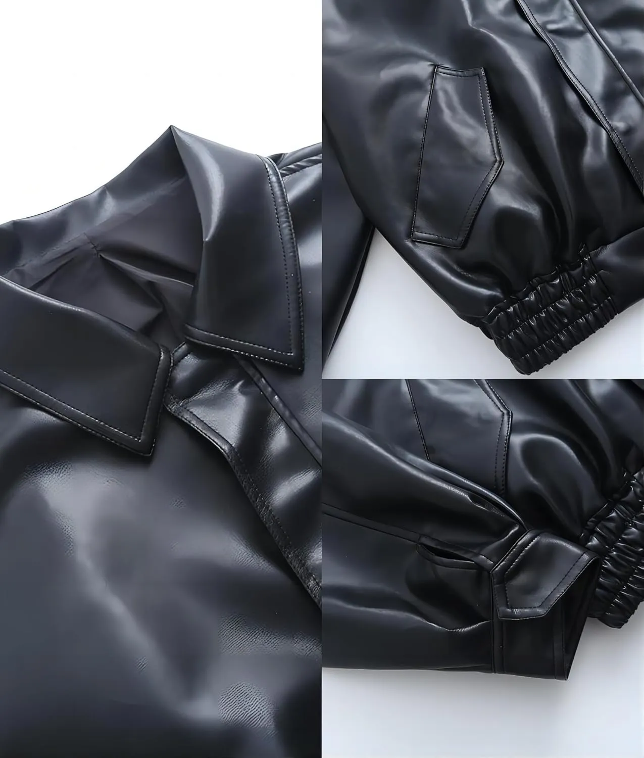 Women's Faux Leather Jacket Zip Up Short Fitted Slim Coat Bomber Jacket Women