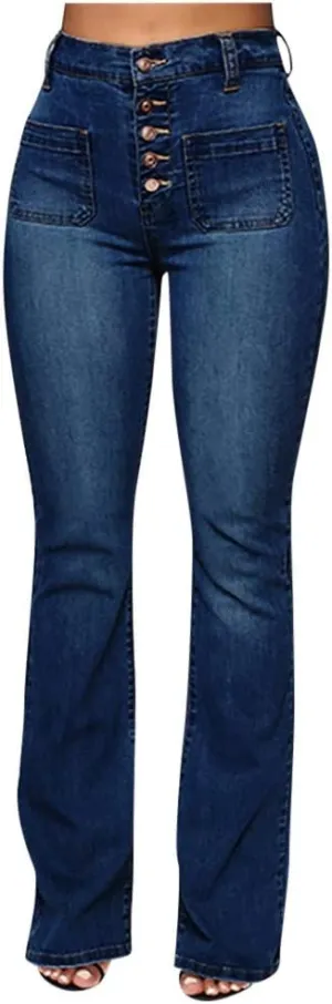 Women's Flare Jeans High Waisted Wide Leg Bell Bottom Denim Pants Butt Lift Retro Bootcut Stretch Trouser with Pockets