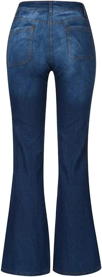 Women's Flare Jeans High Waisted Wide Leg Bell Bottom Denim Pants Butt Lift Retro Bootcut Stretch Trouser with Pockets