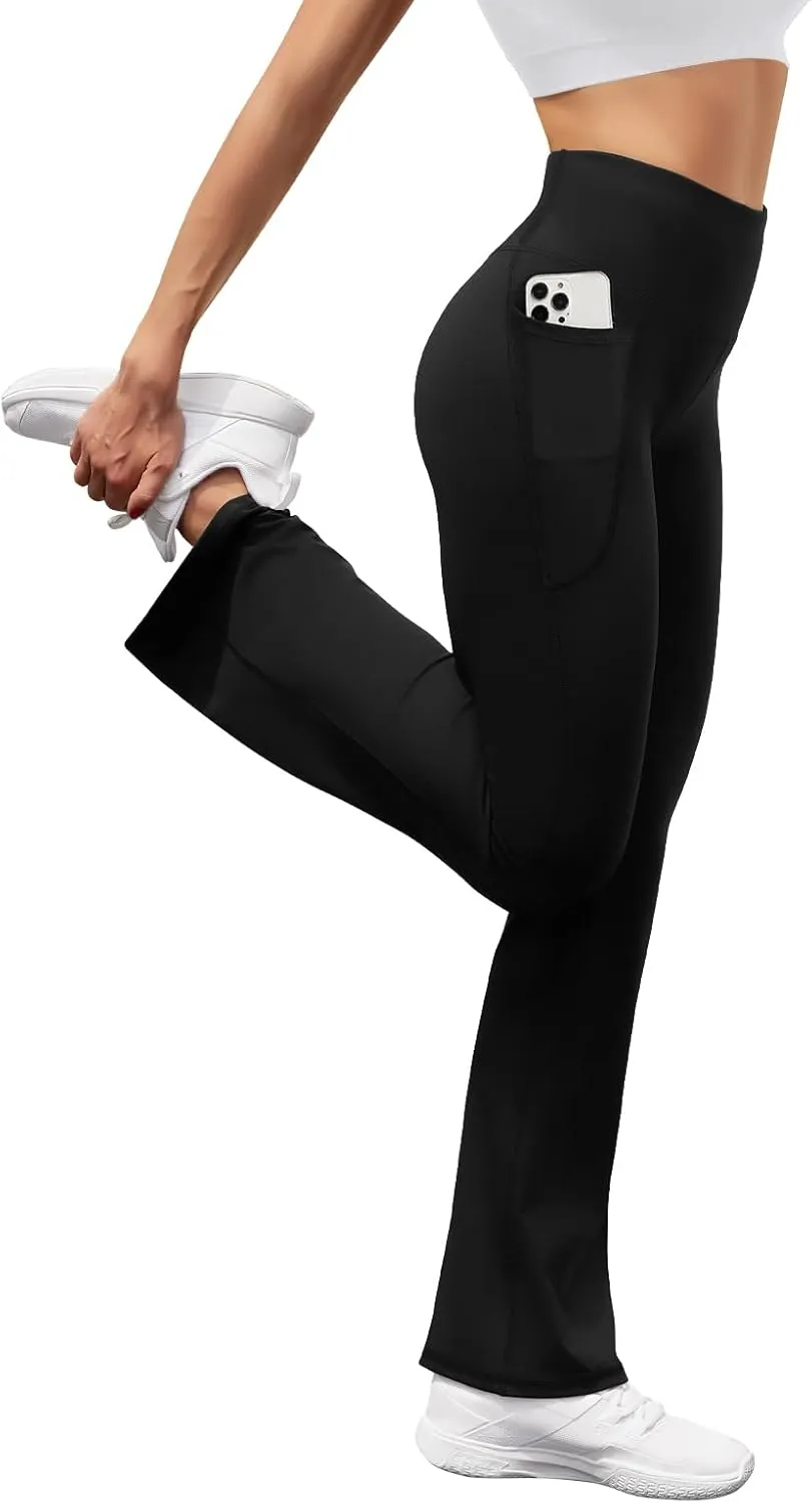 Women's Flare Yoga Pants with Pockets High Waist Casual Bell Bottom Bootcut Leggings