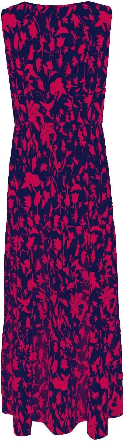 Womens Floral Maxi Dress V Neck Flowy Swing Summer A Line Dress Elastic Waist Sundress Elegant Wedding Guest Dresses