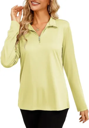 Womens Golf Shirt Quick Dry Long Sleeve Tennis Tops UPF50  Collared Golf Polo Shirts for Women