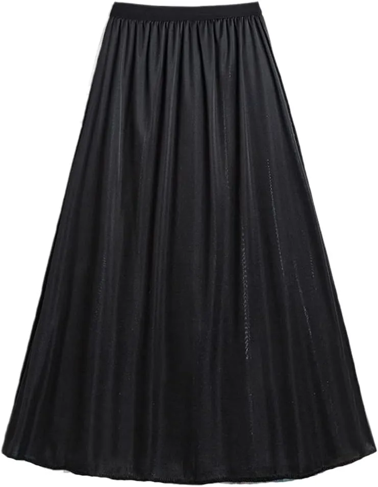 Women's Gradient Color Tulle Skirt, Ladies High Waist Pleated Mesh Midi A-Line Skirts