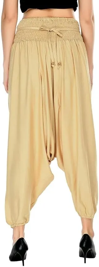 Women's Harem Pants, Black Rayon with Tribal Embroidered Waistband, Drop Crotch Style
