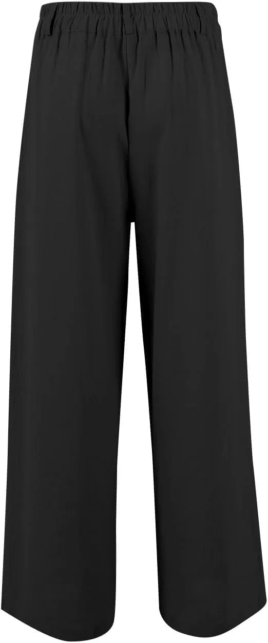 Womens High Waist Drape Button Wide-Leg Pants Casual Dress Trendy Office Work Palazzo Trousers Loose Stretch Pant