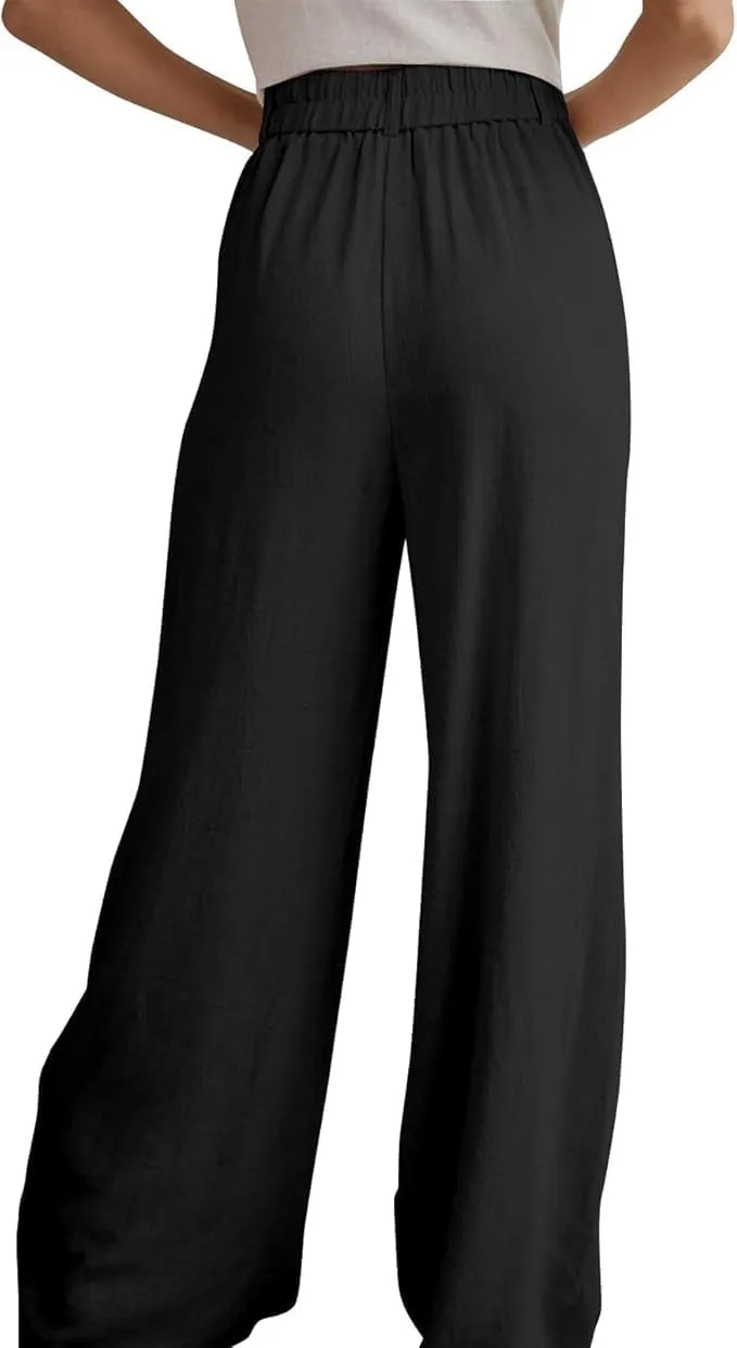 Womens High Waist Drape Button Wide-Leg Pants Casual Dress Trendy Office Work Palazzo Trousers Loose Stretch Pant