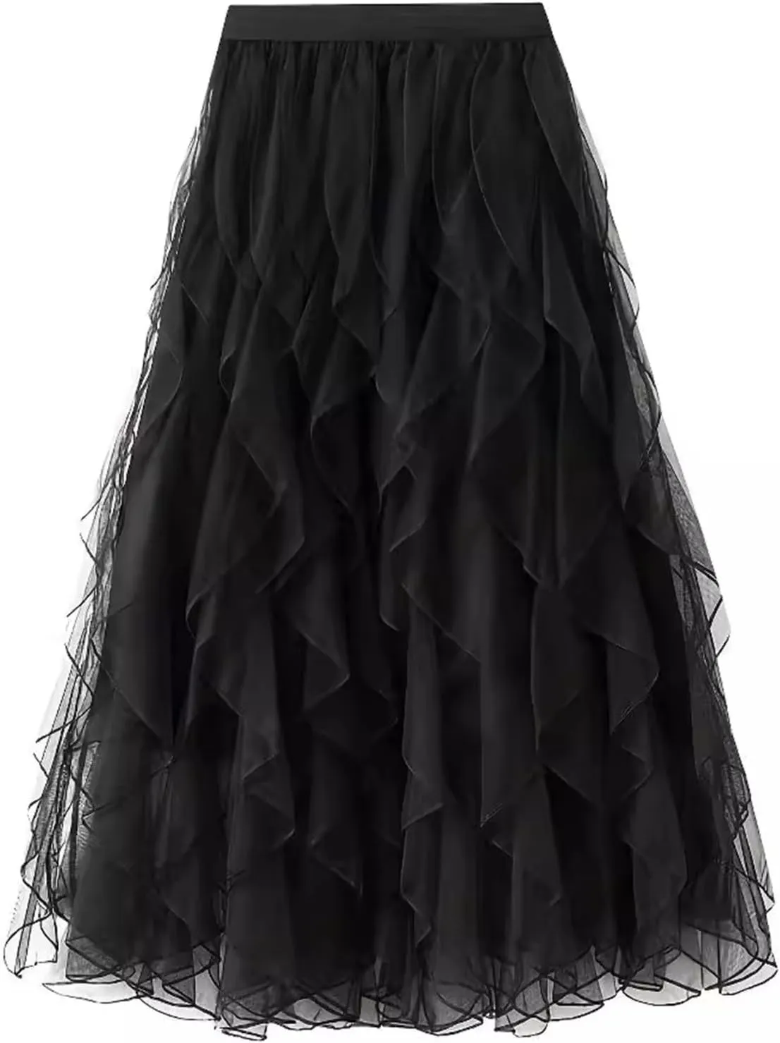 Women's High Waist Tulle Skirt Casual Layered Puffy Pleated Skirt Midi Length A-Line Trendy Tiered Skirt