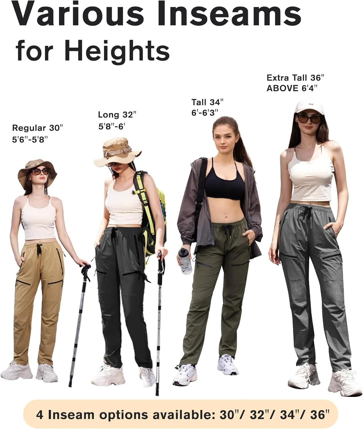 Womens Hiking Pants Quick Dry Tall Insteam 30"/32"/34"/36" Cargo Joggers Lightweight Breathable Pants with 5 Pockets