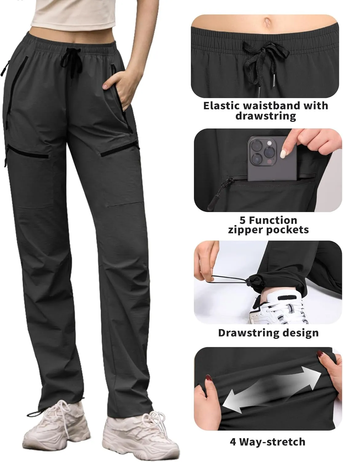 Womens Hiking Pants Quick Dry Tall Insteam 30"/32"/34"/36" Cargo Joggers Lightweight Breathable Pants with 5 Pockets