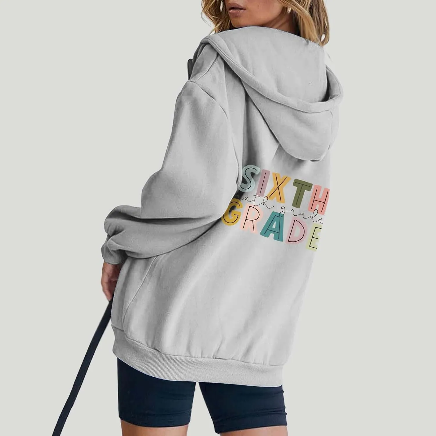 Womens Hoodies Letter Print Drawstring Long Sleeve Hooded Sweatshirt Autumn Casual Coat Zip Up Jackets with Pocketes