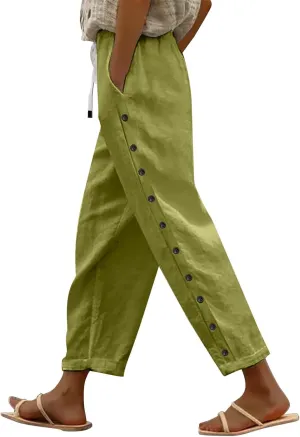 Womens Leggings Solid Color Cotton Linen Elastic Seven Pants Casual Pants Linen Beach Clothes Beach Vacation
