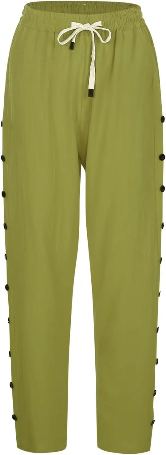 Womens Leggings Solid Color Cotton Linen Elastic Seven Pants Casual Pants Linen Beach Clothes Beach Vacation