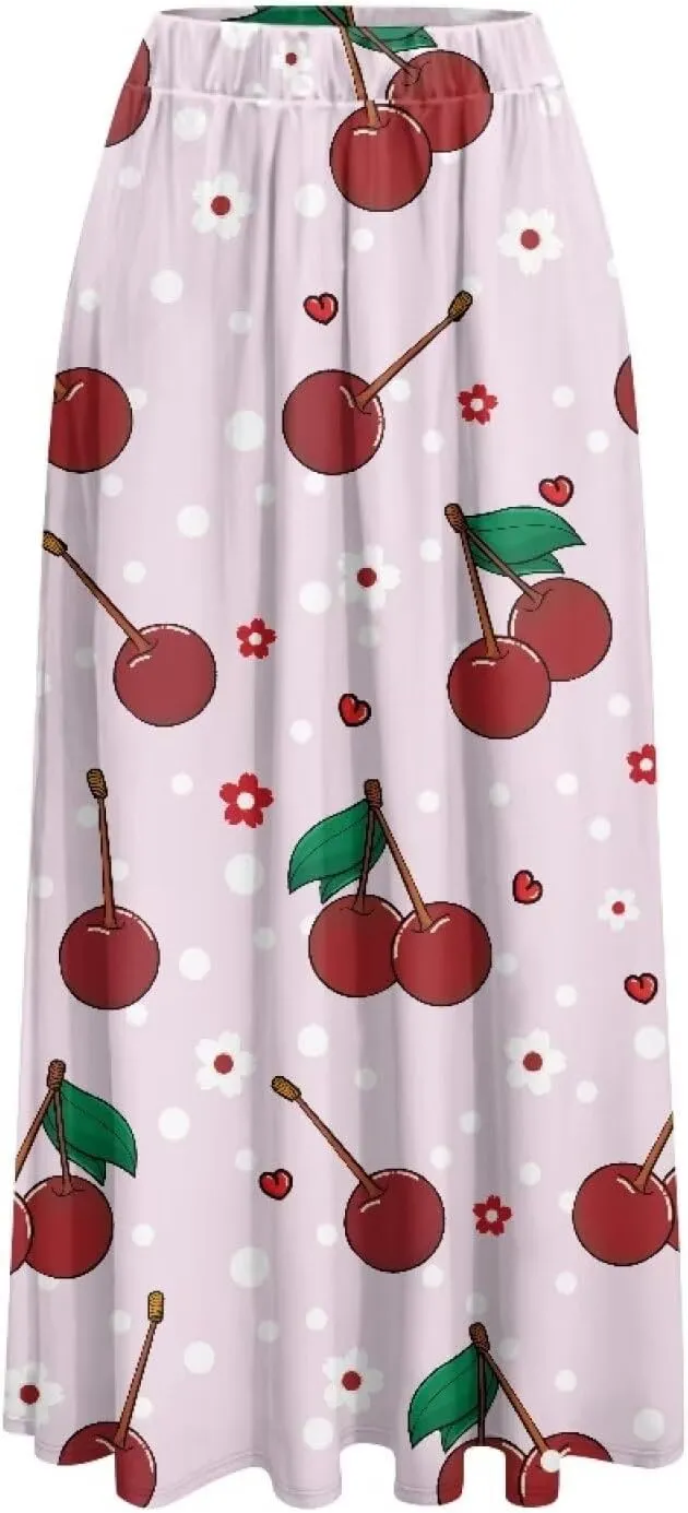 Women's Long Skirts Elastic High Waist A line Maxi Skirt with Pockets Summer Bohemian Printed Skirt Size S-2XL