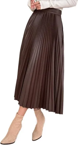 Women's Maxi Skirt Summer Midi Plain Pleated PU Leather Casual Skirt