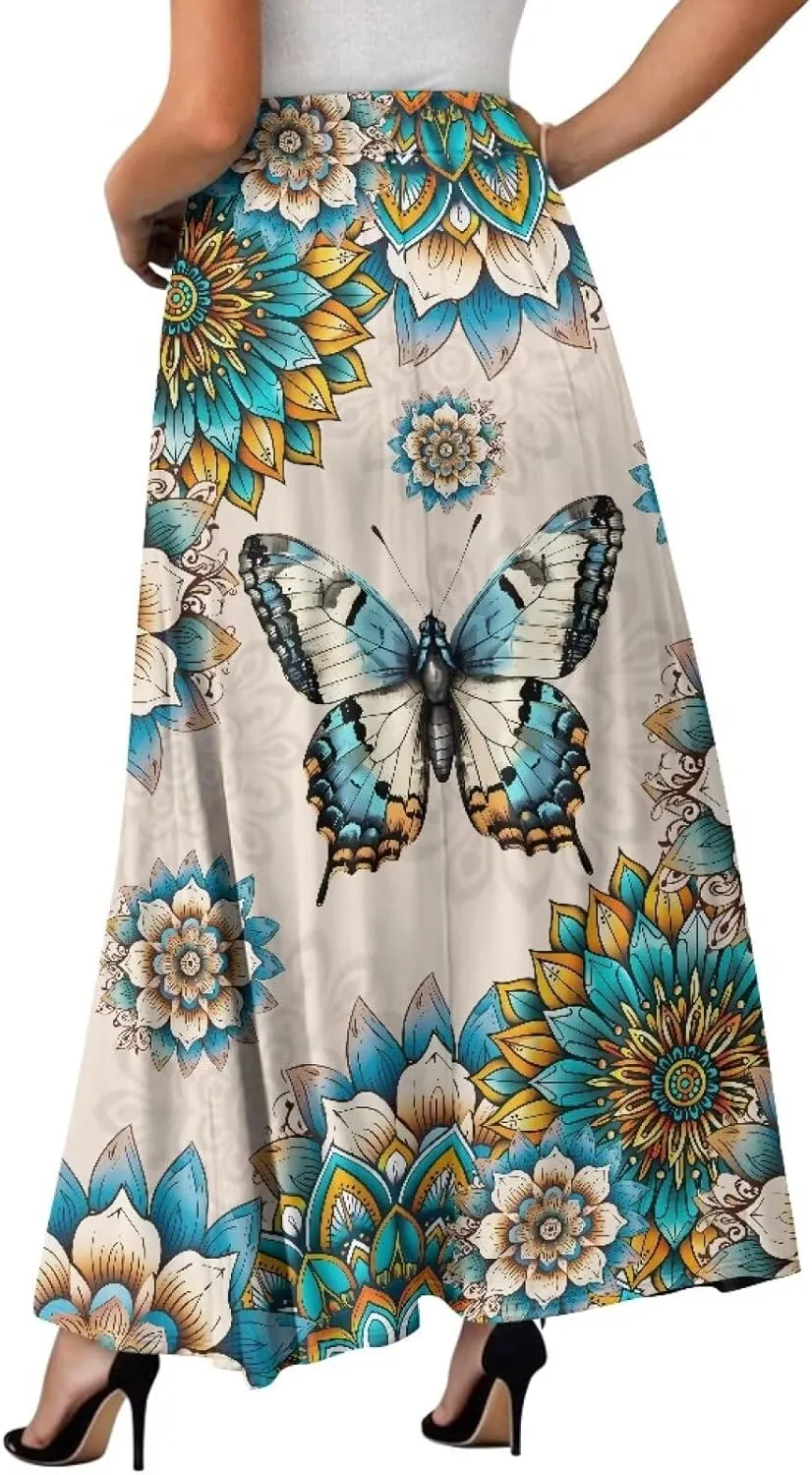Womens Maxi Skirts for Outdoor Ladies Elastic Band Long Skirts with Pockets Casual Dance Maxi Skirts S-2XL