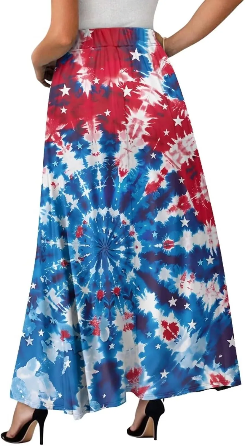 Womens Maxi Skirts for Outdoor Ladies Elastic Band Long Skirts with Pockets Casual Dance Maxi Skirts S-2XL