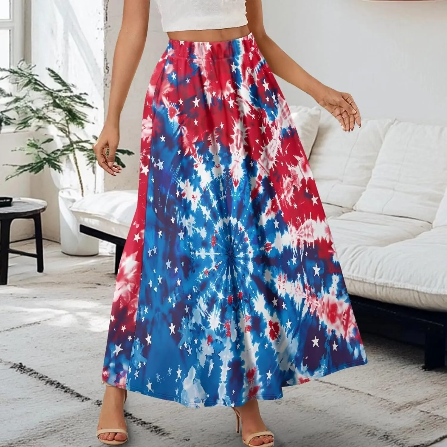 Womens Maxi Skirts for Outdoor Ladies Elastic Band Long Skirts with Pockets Casual Dance Maxi Skirts S-2XL