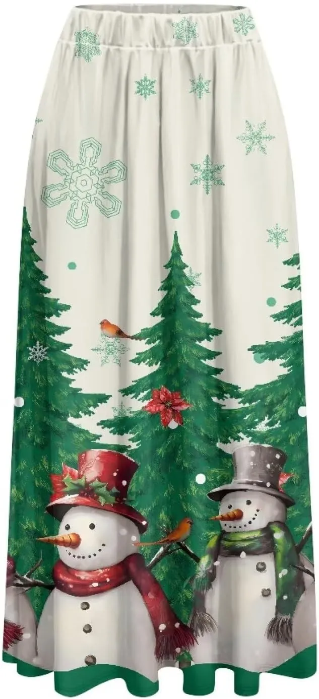 Women's Maxi Skirts Summer Bohemian High Waist Flowy Ruffle Long Skirts with Pockets for Holiday Travel Size S-2XL