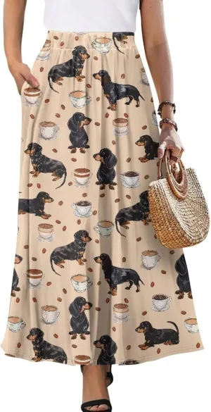 Women's Maxi Skirts Summer Bohemian High Waist Flowy Ruffle Long Skirts with Pockets for Holiday Travel Size S-2XL