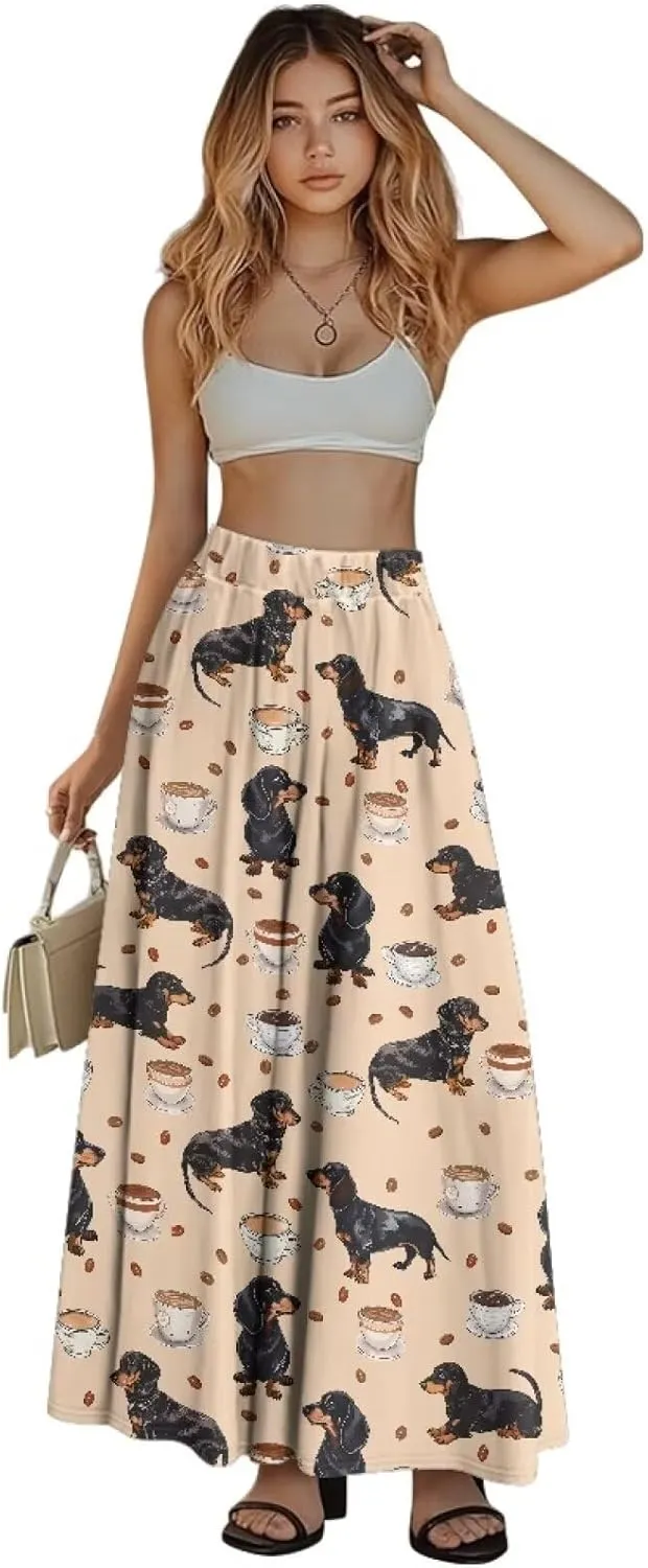 Women's Maxi Skirts Summer Bohemian High Waist Flowy Ruffle Long Skirts with Pockets for Holiday Travel Size S-2XL