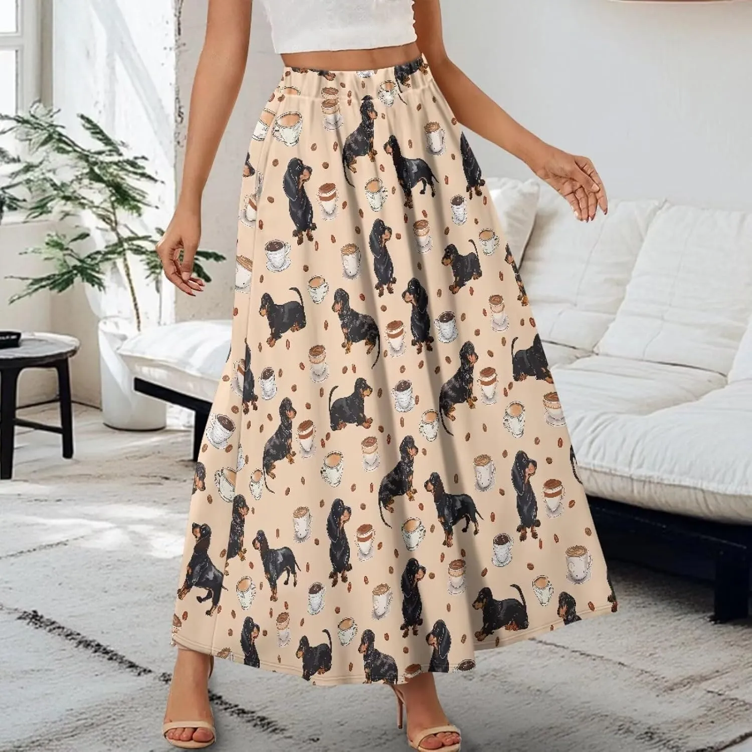 Women's Maxi Skirts Summer Bohemian High Waist Flowy Ruffle Long Skirts with Pockets for Holiday Travel Size S-2XL