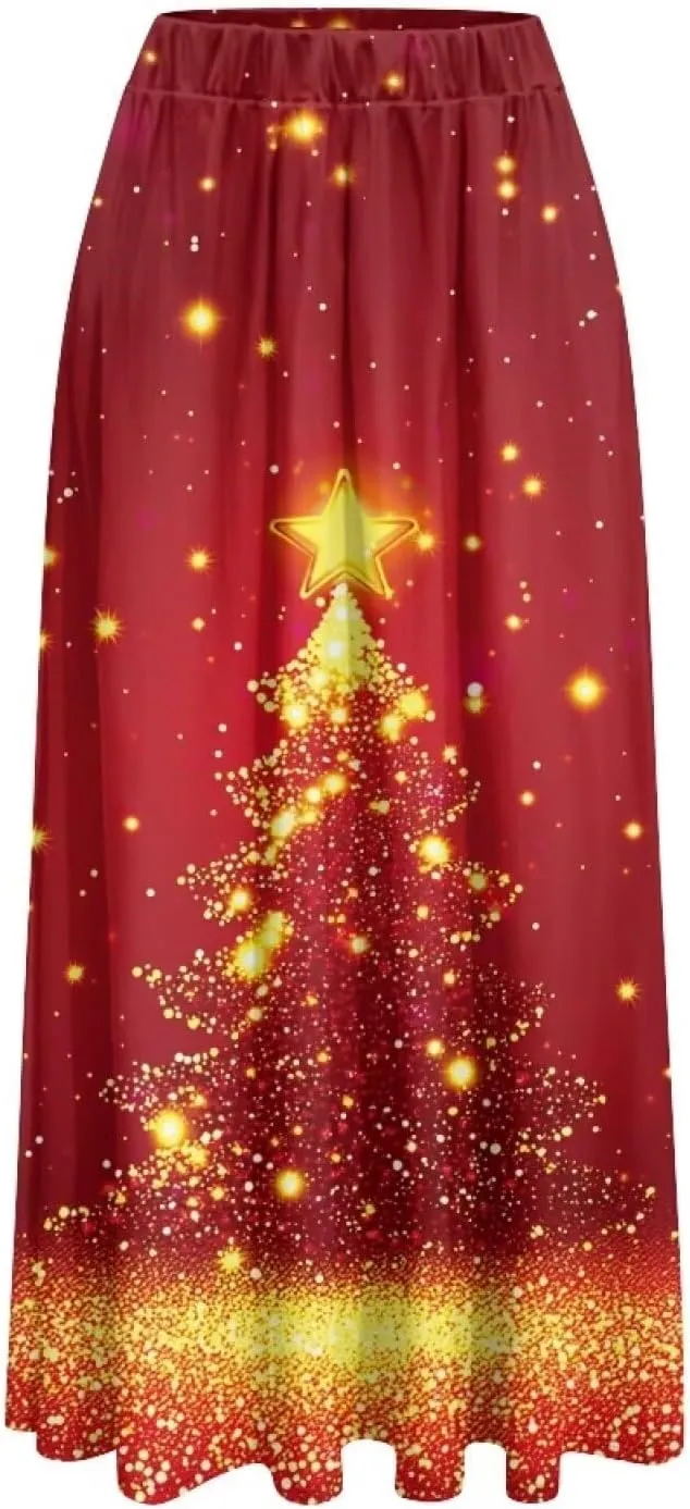 Women's Midi Skirt with Pockets Elastic Waist Flowy Ruffle Casual Summer Boho A-line Skirts Size S-2XL