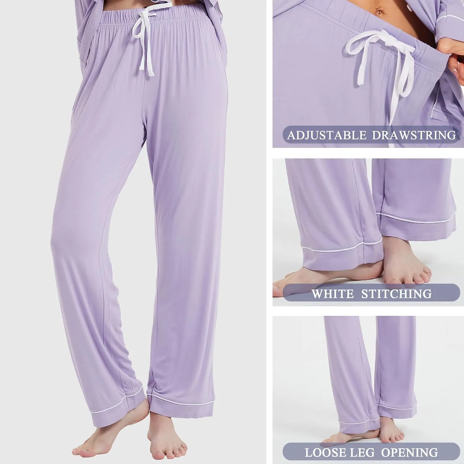 Women's Pajamas 95% viscose made from bamboo 5% spandex Long Sleeve Button-Down Soft Knit Sleepwear Set