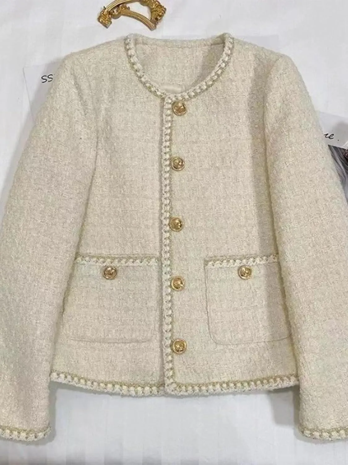 Women's Plaid Tweed Blazer Long Sleeve Open Front Cropped Blazer Elegant Work Office Short Jacket Coat
