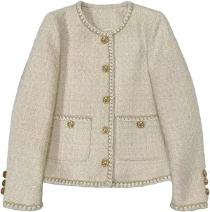 Women's Plaid Tweed Blazer Long Sleeve Open Front Cropped Blazer Elegant Work Office Short Jacket Coat