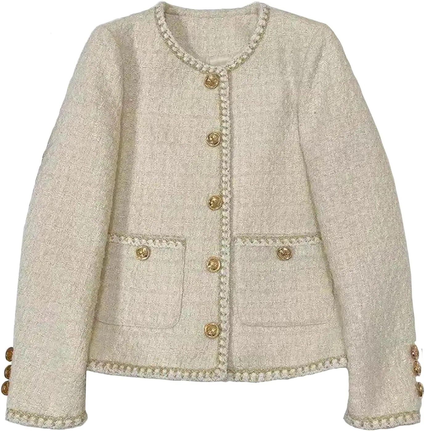 Women's Plaid Tweed Blazer Long Sleeve Open Front Cropped Blazer Elegant Work Office Short Jacket Coat