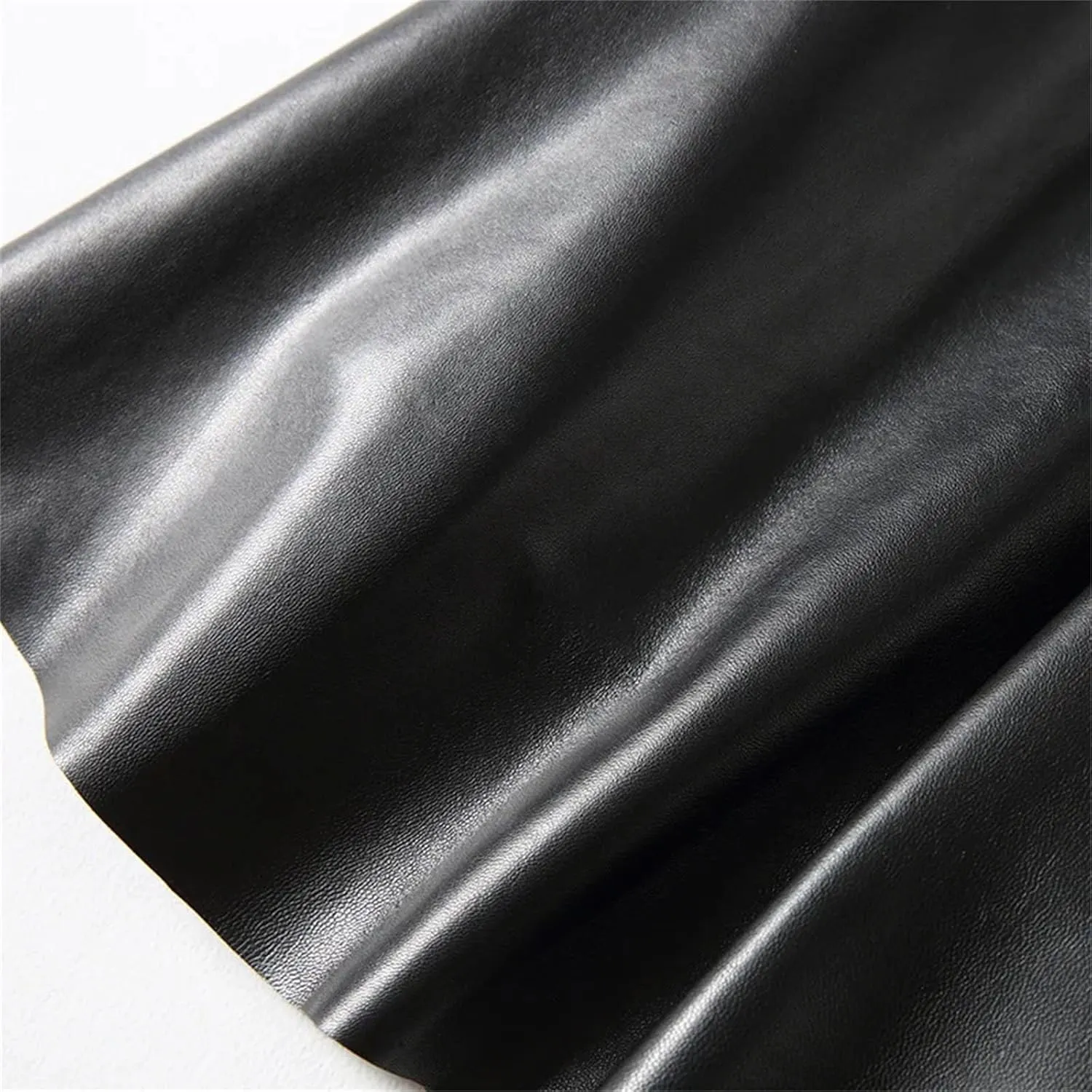 Womens Pleated Midi Leather Skirt Genuine Sheepskin High Waist Plus Size Custom
