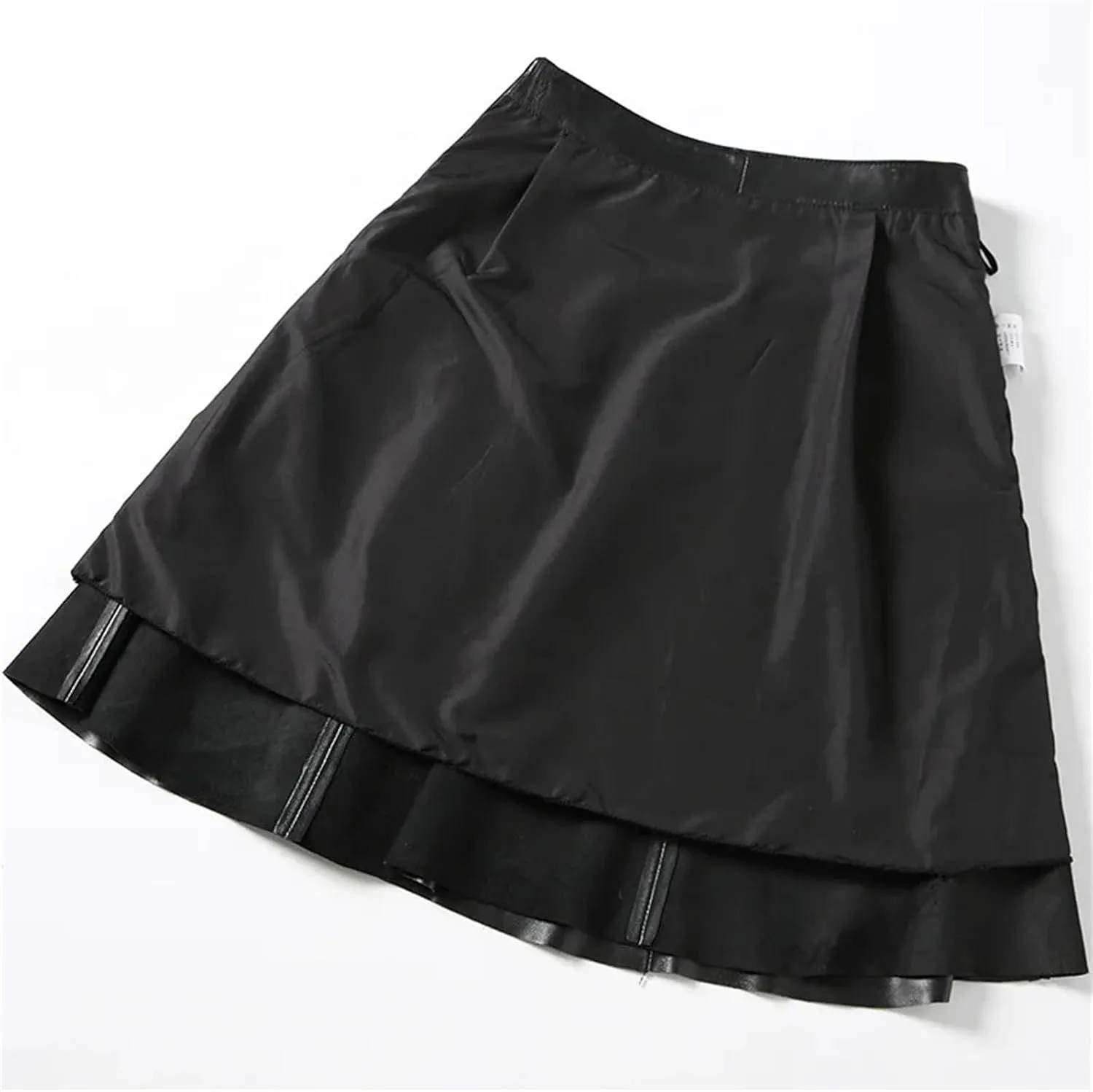 Womens Pleated Midi Leather Skirt Genuine Sheepskin High Waist Plus Size Custom