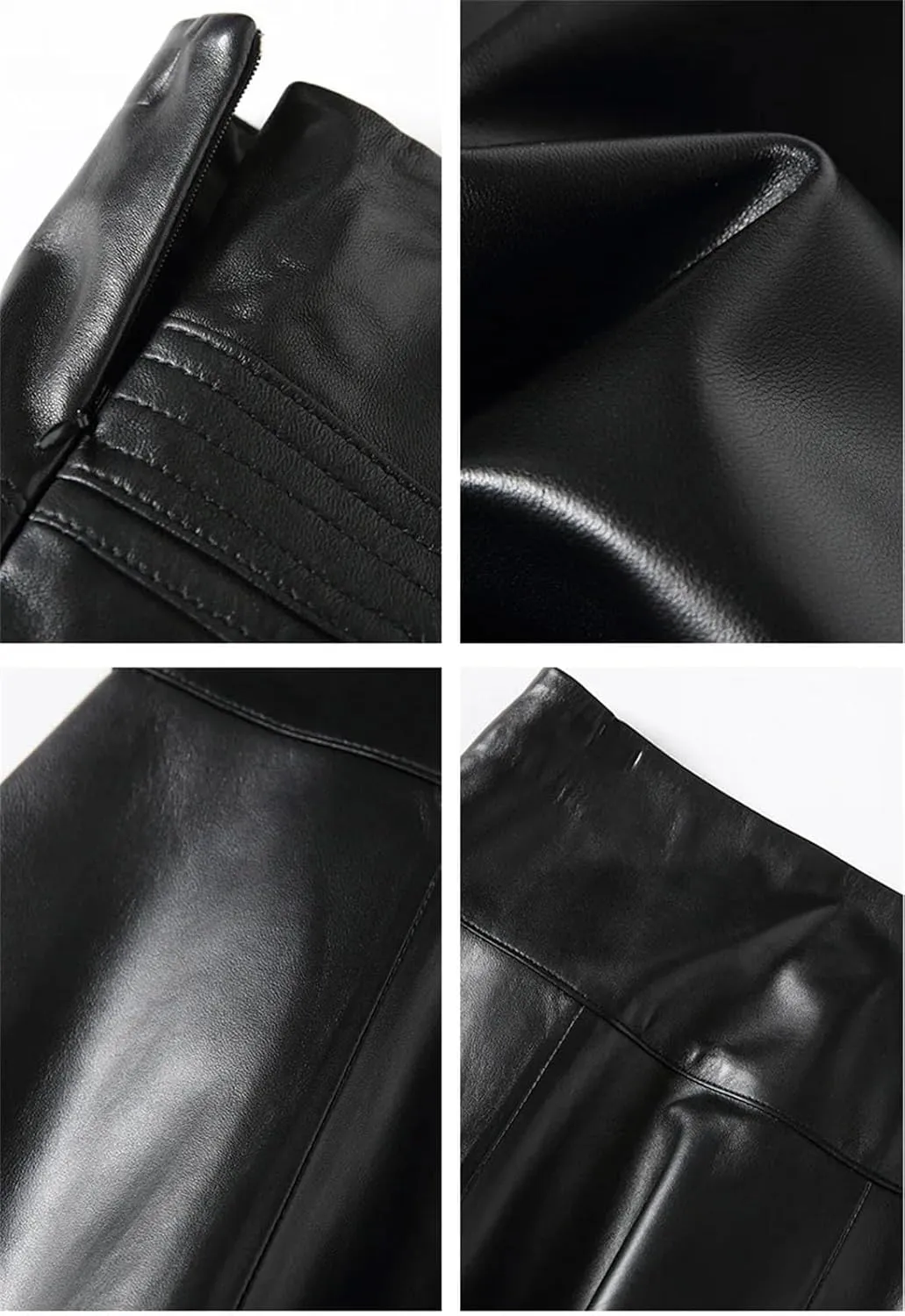 Womens Pleated Midi Leather Skirt Genuine Sheepskin High Waist Plus Size Custom