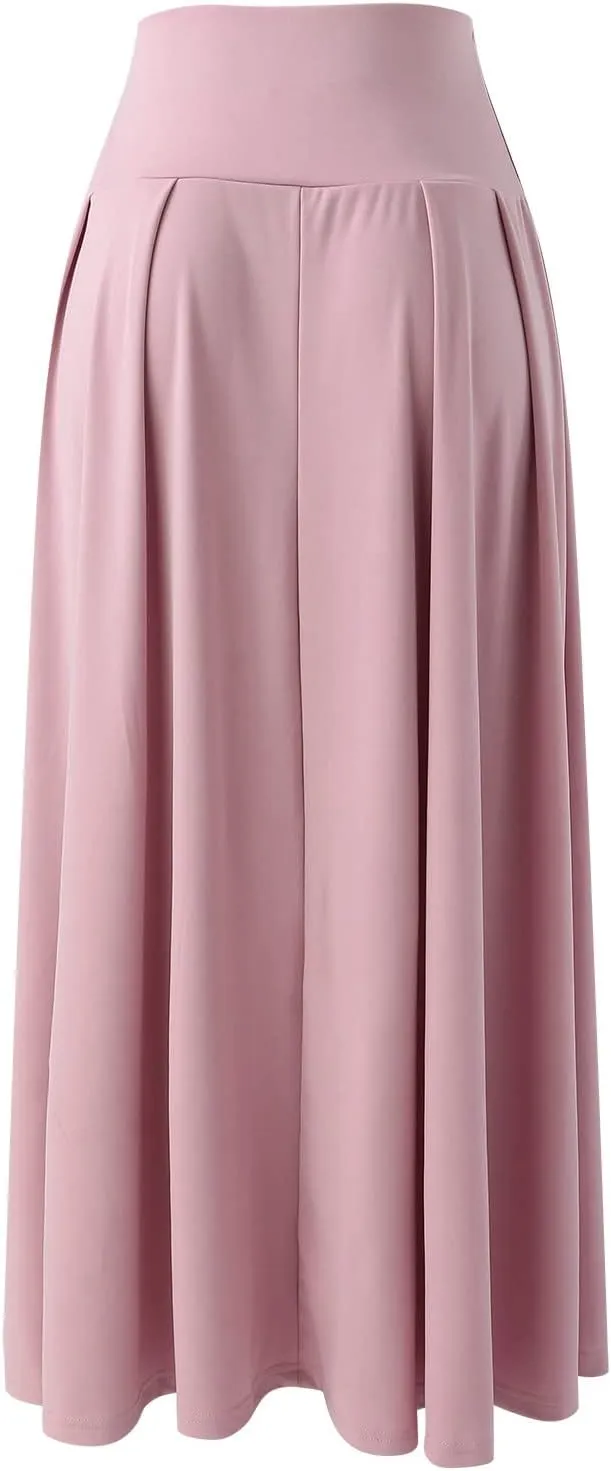 Women's Pleated Skirt Elastic Waist A-Line Midi Length Skirt Tie Front Maxi Skirts Casual Midi Skirt