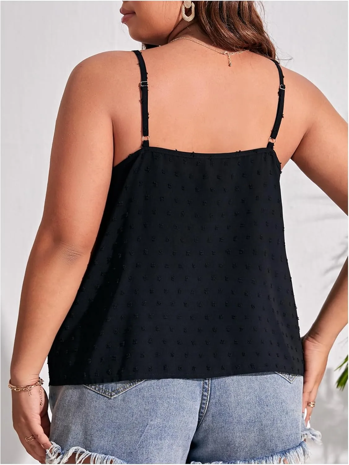 Women's Plus Size Camisole Tops Spaghetti Strap V Neck Hollow Out Lace Cami Shirts Boho Vest Top