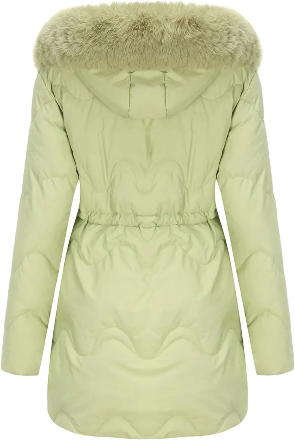 Women's Plush Hooded Collar Cotton-Padded Jacket Casual Drawstring Waist Pockets Parka Coat