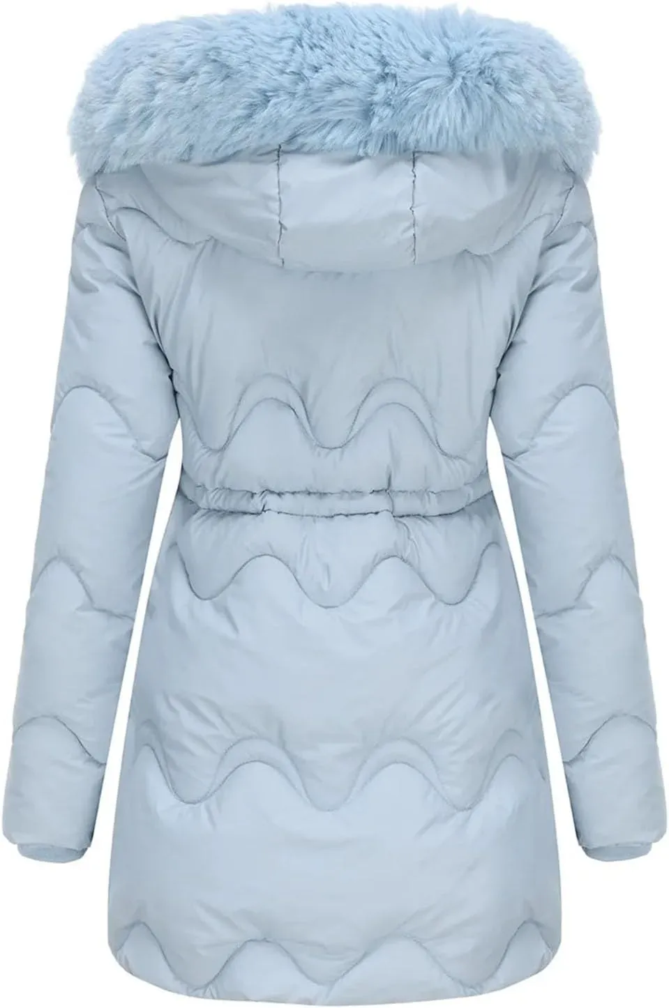 Women's Plush Hooded Collar Cotton-Padded Jacket Casual Drawstring Waist Pockets Parka Coat
