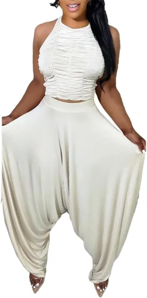 Womens Sexy 2 Pieces Ruffles Tank Tops Shirts Bodycon Harem Pants Party Clubwear Tracksuit Outfits Set