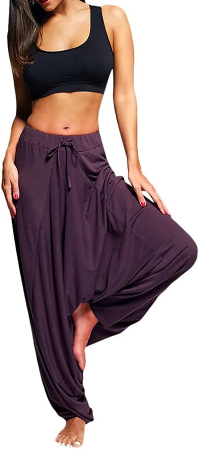 Women's Sexy Sport Wide Leg Pants Floral Print Lace Up Loose High Waist Palazzo Flared Trousers