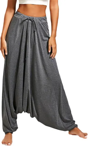 Women's Sexy Sport Wide Leg Pants Floral Print Lace Up Loose High Waist Palazzo Flared Trousers