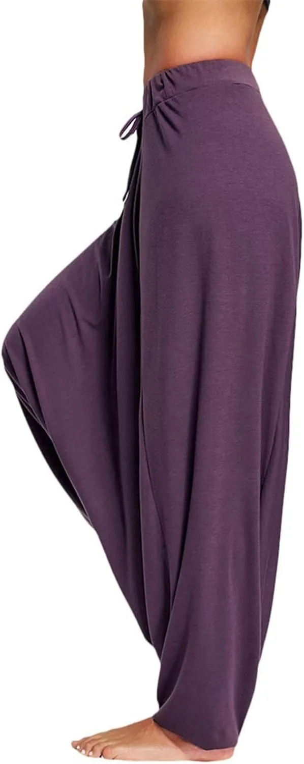 Women's Sexy Sport Wide Leg Pants Floral Print Lace Up Loose High Waist Palazzo Flared Trousers