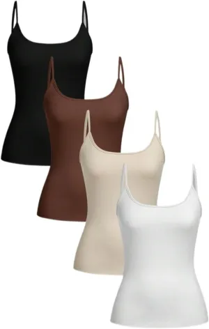 Women's Shirts 4pcs/Set Casual Camisoles Slimming Fit Fashion Camis Tank Tops