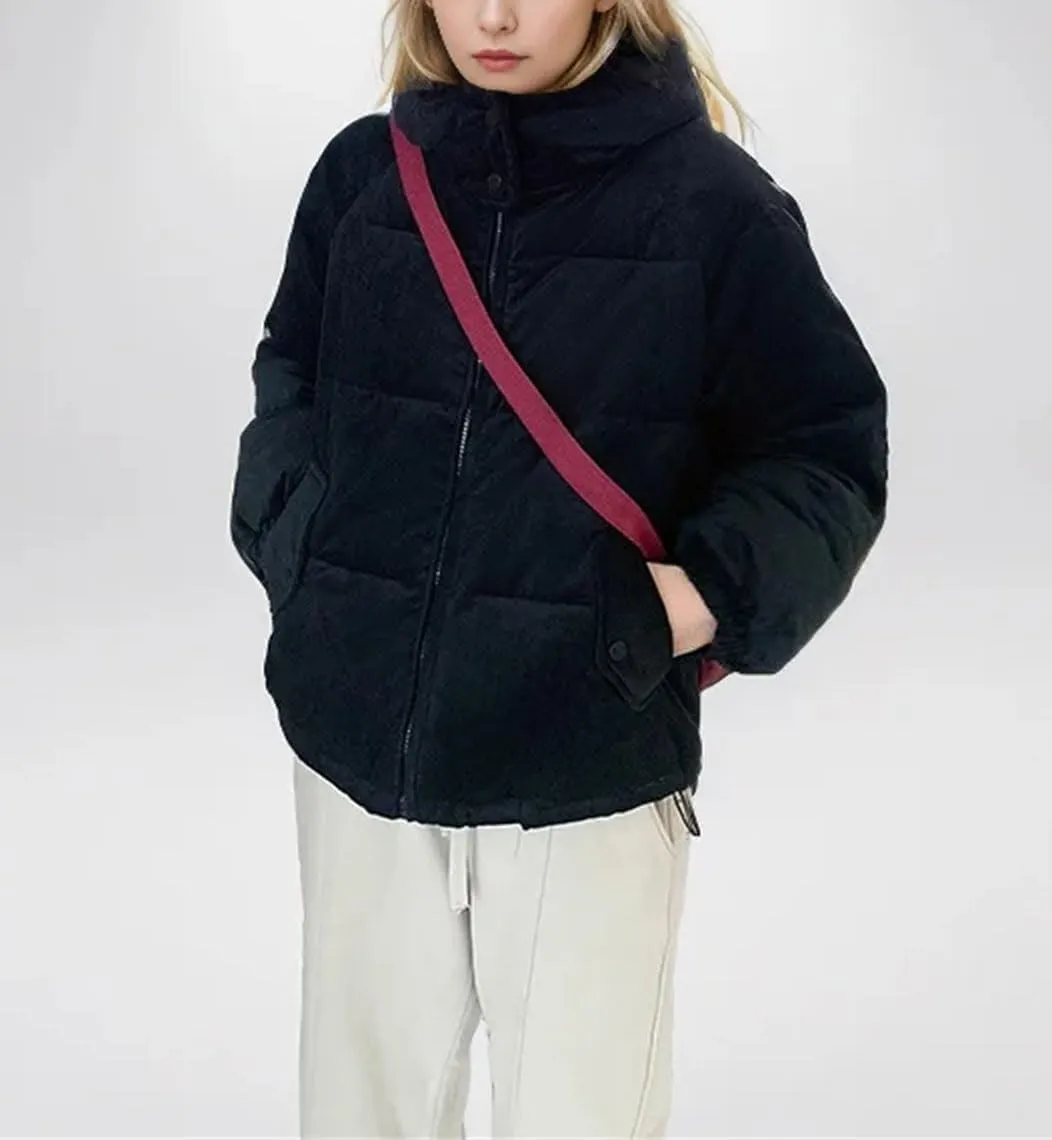 Women's Solid Hooded Short Cotton-Padded Jacket Slim Casual Pockets Zipper Parka Coat