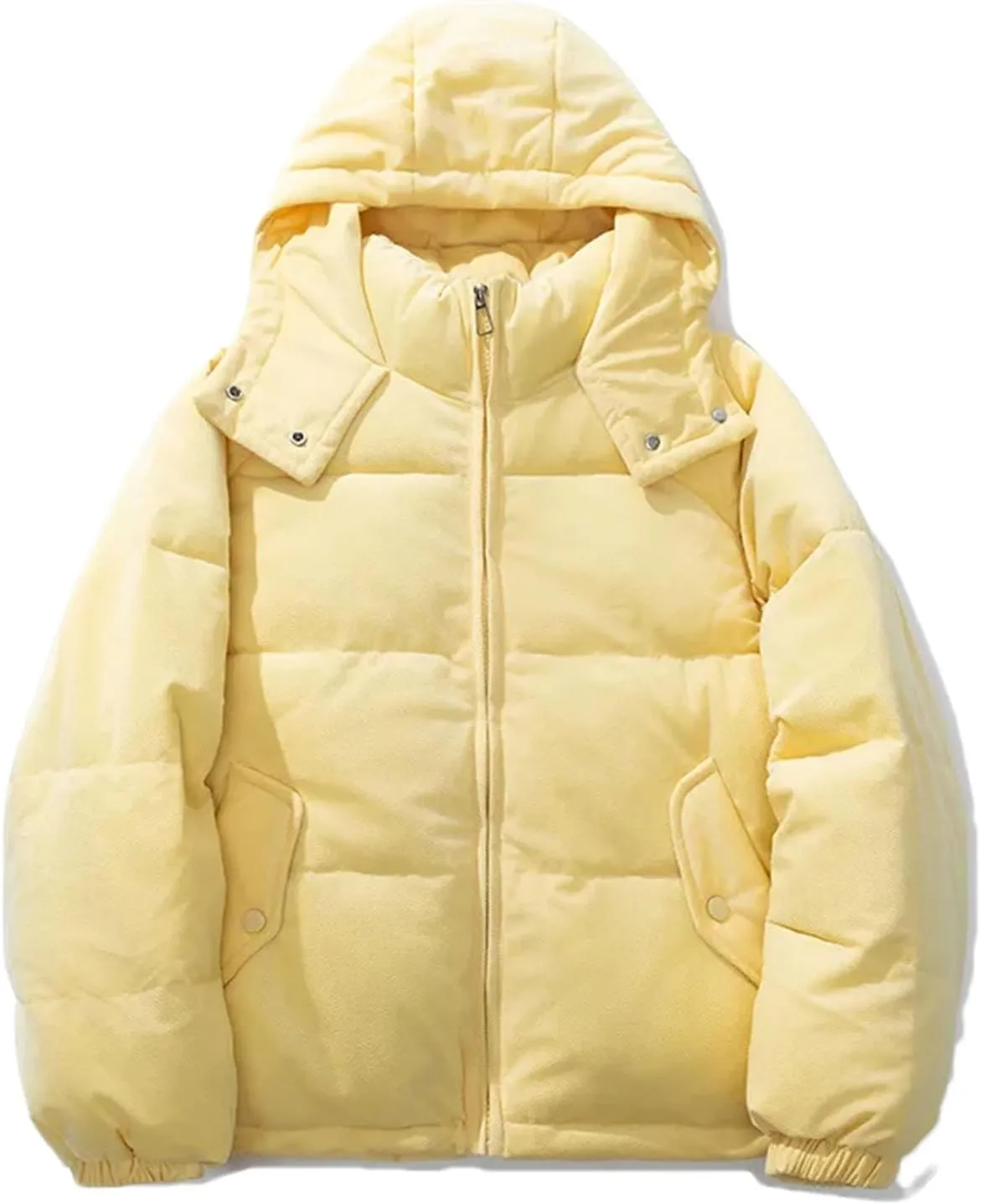 Women's Solid Hooded Short Cotton-Padded Jacket Slim Casual Pockets Zipper Parka Coat