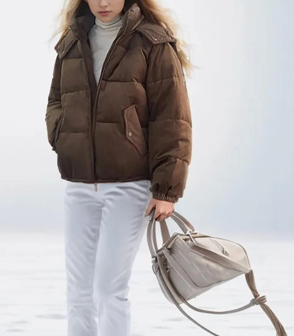 Women's Solid Hooded Short Cotton-Padded Jacket Slim Casual Pockets Zipper Parka Coat