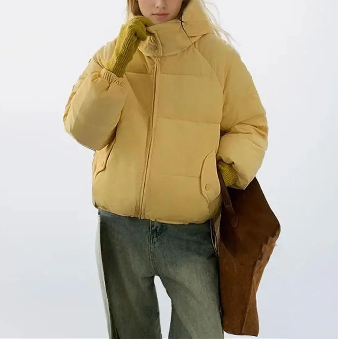 Women's Solid Hooded Short Cotton-Padded Jacket Slim Casual Pockets Zipper Parka Coat