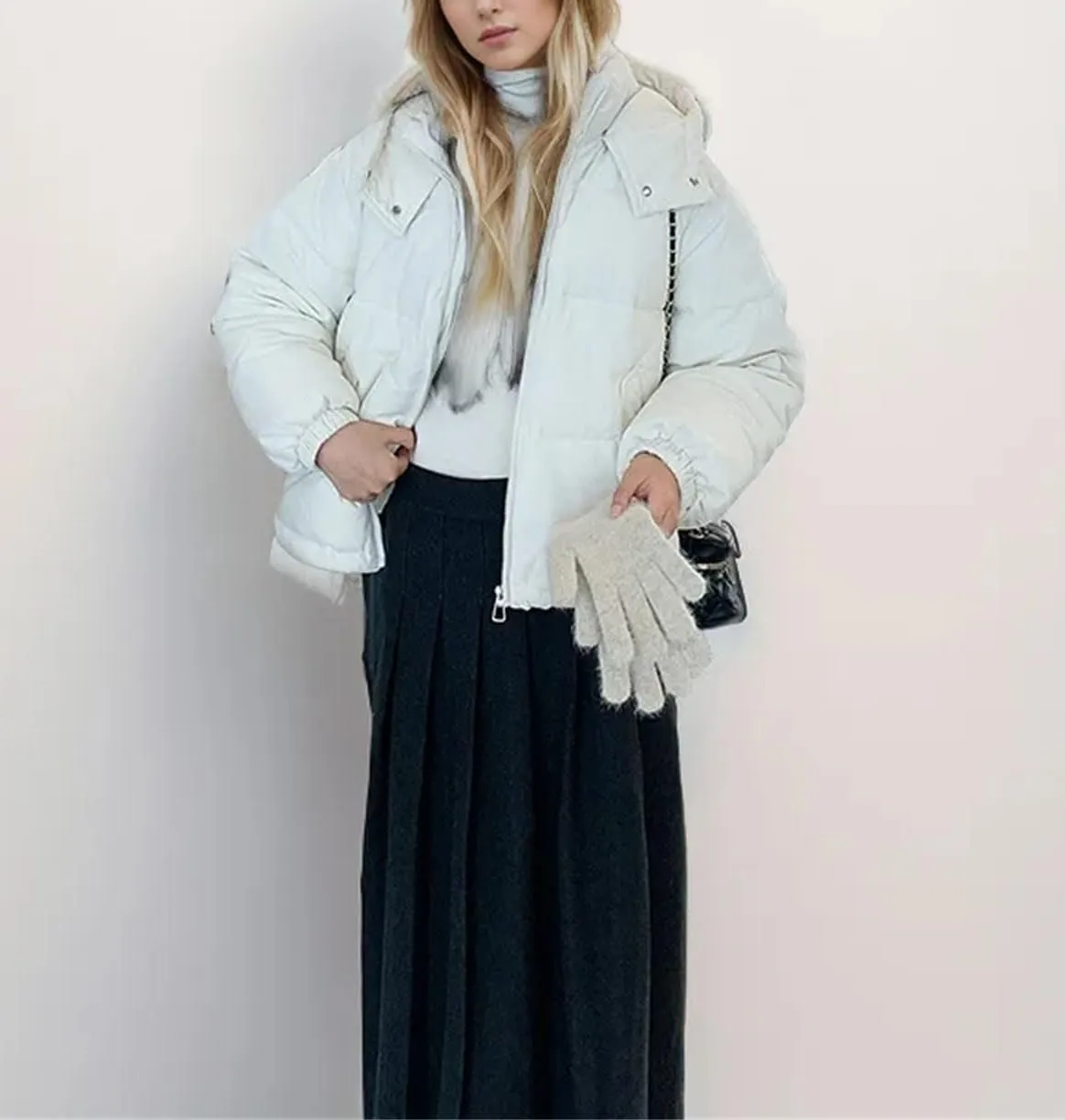 Women's Solid Hooded Short Cotton-Padded Jacket Slim Casual Pockets Zipper Parka Coat