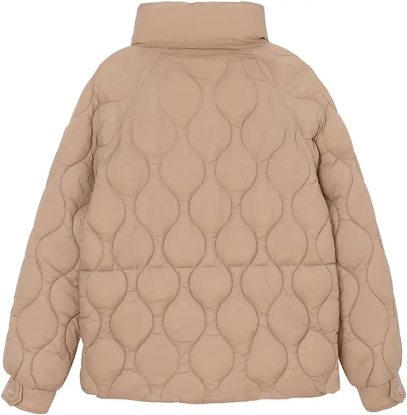 Women's Stand Collar Stripe Cotton-Padded Jacket Casual Long Sleeve Solid Parka Coat